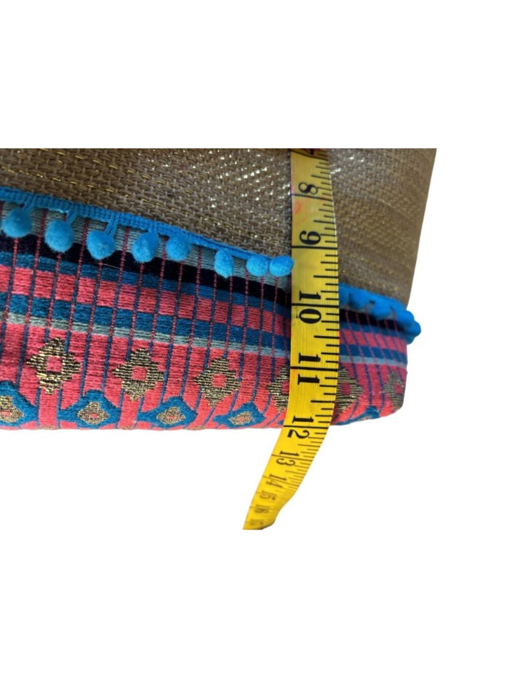 Woven Tote With Beaded Pineapple Wooden Circular Handles Colorful Fabric Lining - Picture 14 of 16